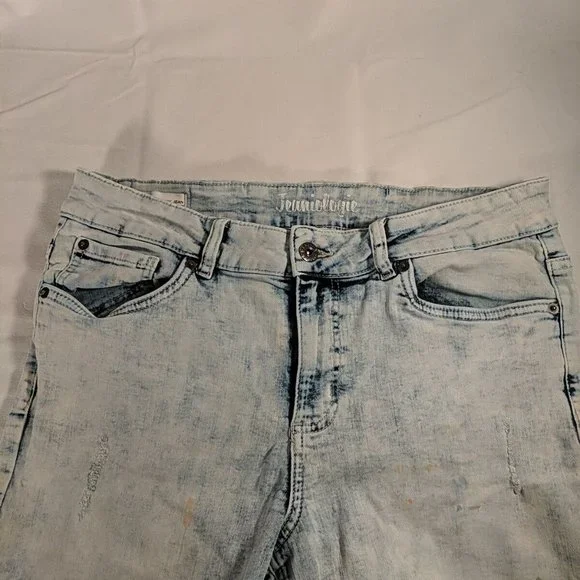 Jeaniologie Acid Wash Blue Denim High Rise Skinny Jeans Distressed Women's 14 - Picture 11 of 16